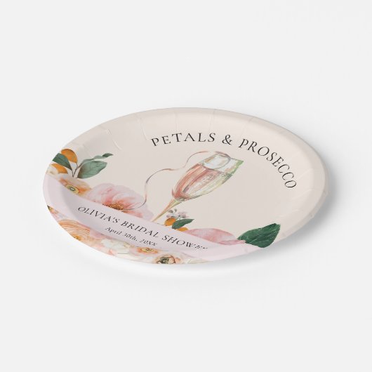Elegant roze bloemblaadjes Prosecco Vrijgezellenfe Papieren Bordje (Gekanteld)