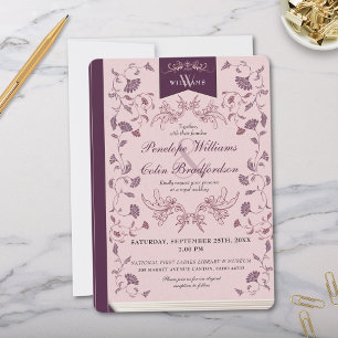 Elegant Roze Bloemen Boek Hoesje Bruiloft Kaart