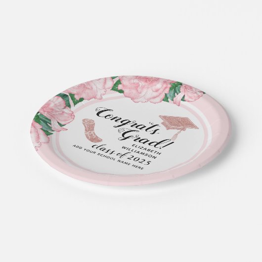 Elegant Roze Bloemen Congrats Afstudeerder Afstude Papieren Bordje (Gekanteld)