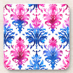 Elegant Roze Bloemen Damaskpatroon Bier Onderzetter