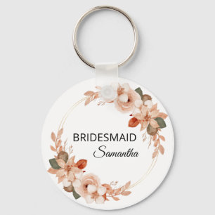 Elegant roze bloemen Floral Aangepaste naam Brides Sleutelhanger