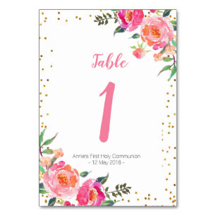 Elegant Roze Bloemen Gouden Tafel Nummer Kaart