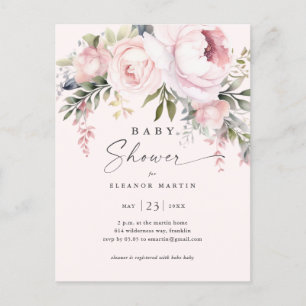 Elegant roze bloemen groen tuin Baby shower Briefkaart
