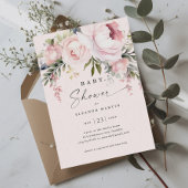 Elegant roze bloemen groen tuin Baby shower Kaart