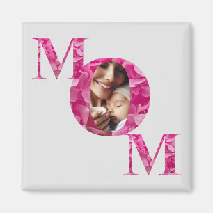 Elegant Roze Bloemen MOM Lettering Foto Custom Magneet