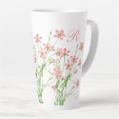 Elegant  Roze Bloemen Monogram Groot Latte Mok (Rechterhoek)