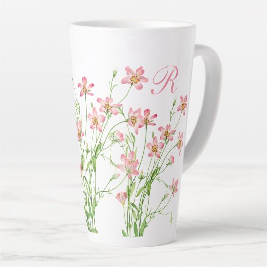 Elegant  Roze Bloemen Monogram Groot Latte Mok (Rechterhoek)