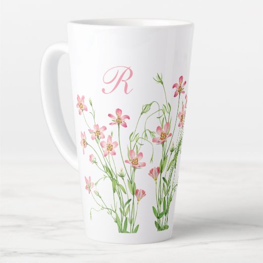 Elegant  Roze Bloemen Monogram Groot Latte Mok (Linkerhoek)