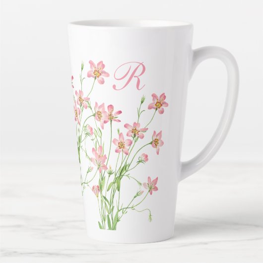 Elegant  Roze Bloemen Monogram Groot Latte Mok (Rechts)