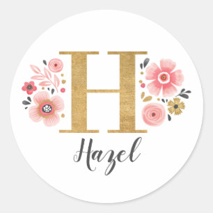 Elegant Roze Bloemen Monogram Initiaal Letter H Ronde Sticker