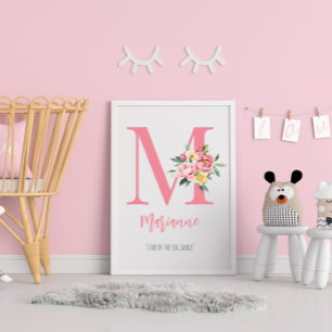 Elegant Roze Bloemen Monogram Initiaal Perfect Poster