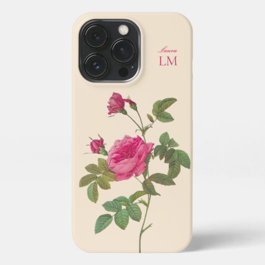 Elegant Roze Bloemen Monogram iPhone Hoesje (Achterkant)