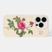 Elegant Roze Bloemen Monogram iPhone Hoesje (Achterkant horizontaal)