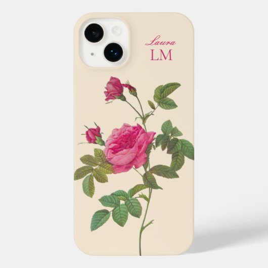 Elegant  Roze Bloemen Monogram iPhone Hoesje (Achterkant)