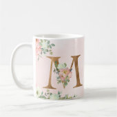 Elegant Roze Bloemen Monogram M Koffie Mok (Links)