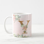 Elegant Roze Bloemen Monogram Y Koffie Mok (Links)