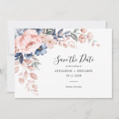 Elegant Roze Bloemen Script Botanische bruiloft Save The Date (Voorkant)