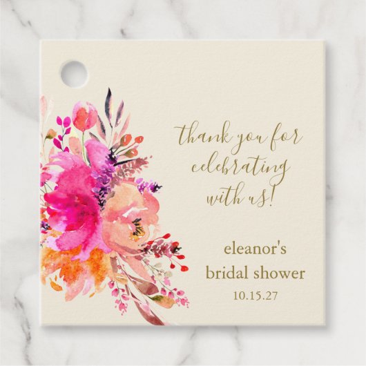 Elegant Roze Bloemen Vrijgezellenfeest Custom Dank Bedankjes Labels (Voorkant)