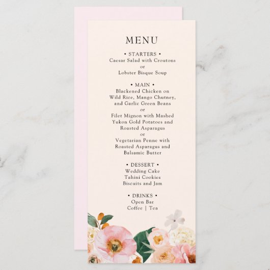 Elegant Roze Bloemen Vrijgezellenfeest Menu (Voorkant / Achterkant)