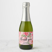 Elegant roze bloemen Vrijgezellenfeest Mini Sparkling Wijnetiket (Voorkant)