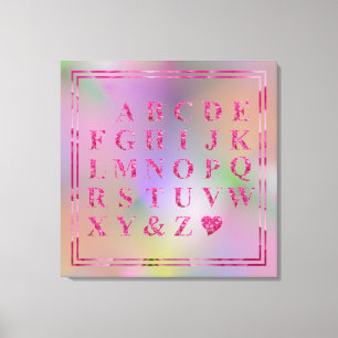 Elegant roze bloemenalfabet hartplezier regenboogk canvas afdruk