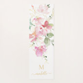 Elegant roze bloemengouden script monogram yogamat (Achterkant)