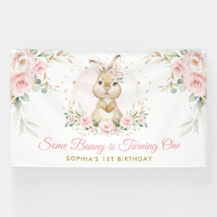 Elegant roze bloemenkonijn konijn meisje verjaarda spandoek