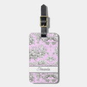 Elegant  roze bloemenmeertje toile de jouy bagagelabel (Voorkant verticaal)