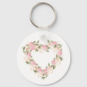 Elegant Roze Bloemenschildering Hart  Sleutelhanger