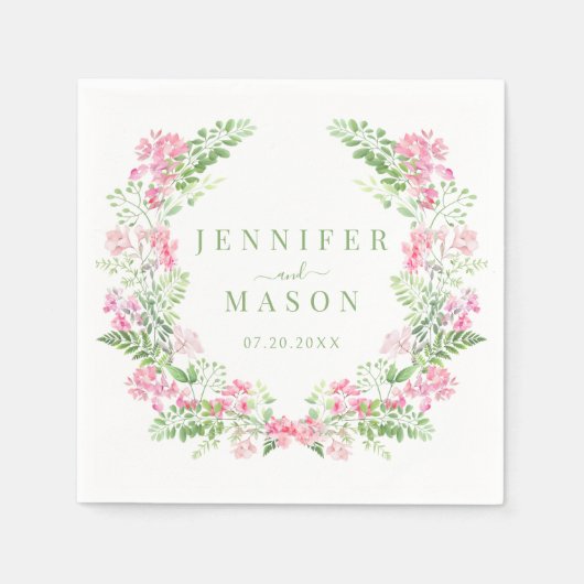 Elegant roze bloementuin zomer bruiloft papier servet (Voorkant)