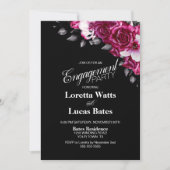 Elegant roze bloemenzwart verlovingsfeest kaart (Voorkant)