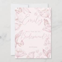 Elegant roze bloemetje wordt mijn bruidsmeisje kaart