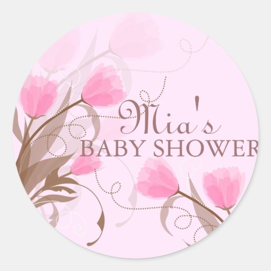 Elegant roze bloemig Baby shower Sticker (Voorkant)