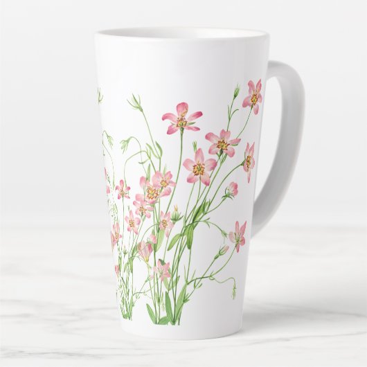 Elegant  roze bloemig groot latte mok (Rechterhoek)