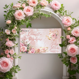 Elegant roze bloemig high tea meisje Baby shower Spandoek