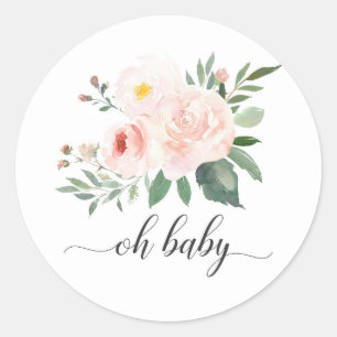 Elegant roze bloemig Oh Baby shower Sticker
