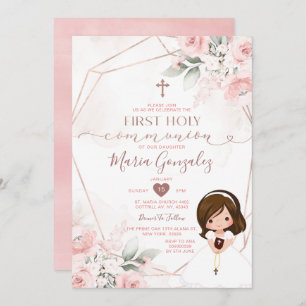 Elegant roze bloemig Schattige meisje eerste heili Kaart