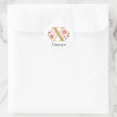 Elegant roze bloemmogram Initiaal gouden letter x Ronde Sticker (Tas)