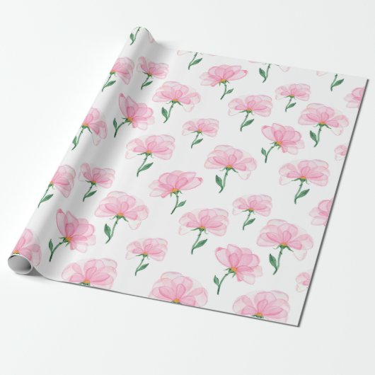Elegant roze bloempatroon inpakpapier (Uitgerold)