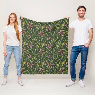 Elegant roze bloempatroon op donkere achtergrond fleece deken