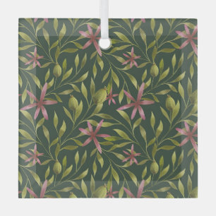 Elegant roze bloempatroon op donkere achtergrond glas ornament