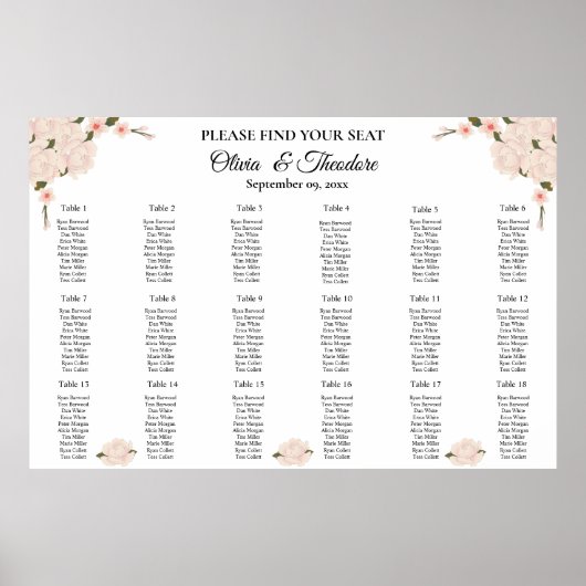 Elegant roze bloesems Blossom Wedding Seating Char Poster (Voorkant)