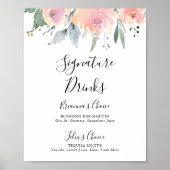Elegant roze blozende bloemige signature drankjes poster (Voorkant)