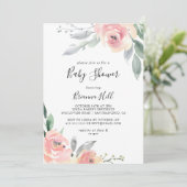 Elegant Roze Blush Bloemen Baby shower Kaart (Staand voorkant)