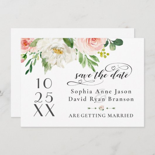 Elegant Roze Blush Bloemen Bruiloft Handschrift Save The Date (Voorkant / Achterkant)