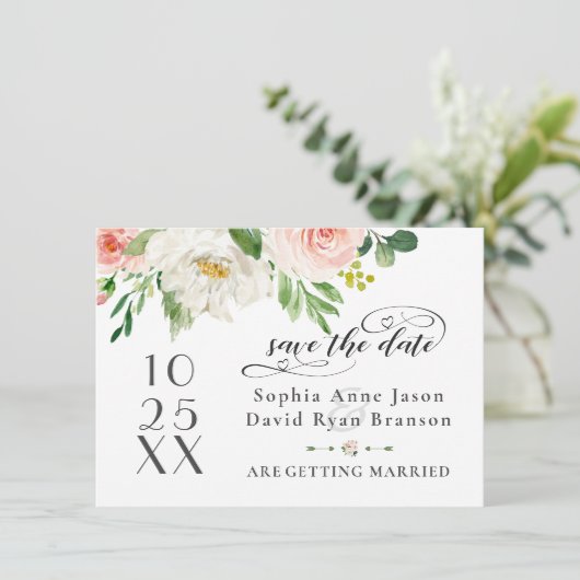 Elegant Roze Blush Bloemen Bruiloft Handschrift Save The Date (Staand voorkant)