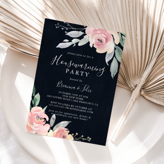 Elegant Roze Blush Bloemen Housewarming Party Invi Kaart