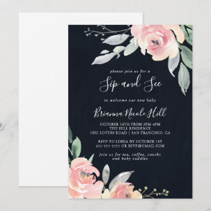 Elegant Roze Blush Bloemen Sip En Bekijk Uitnodigi Kaart