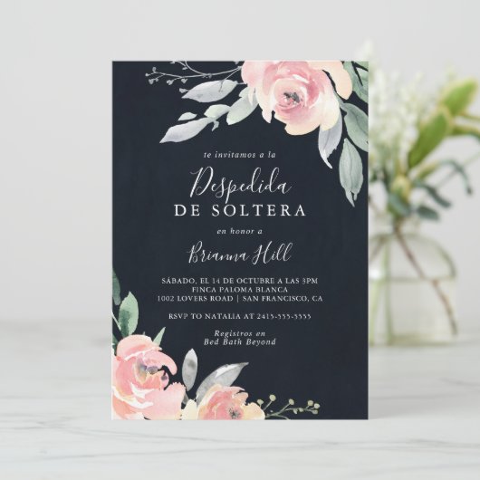 Elegant Roze Blush Bloemen Spaans Vrijgezellenfees Kaart (Staand voorkant)