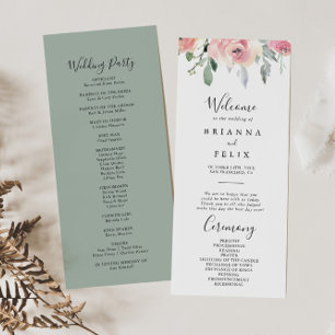 Elegant roze blush bloemenbruiloft programma